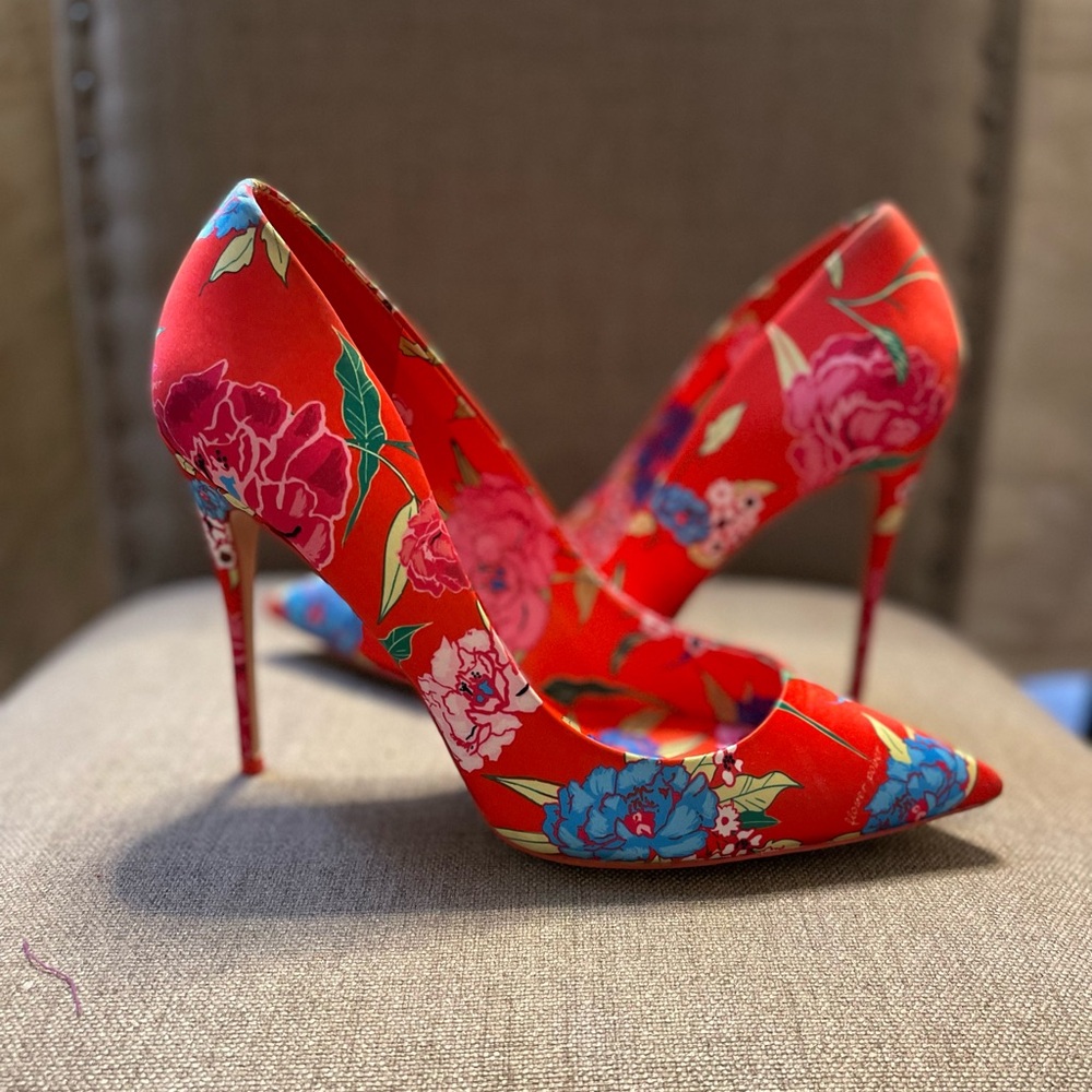 Red floral heels